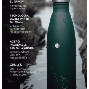 La Botella Chilly's es una botella revolucionaria reutilizable que puede mantener tu agua Fría durante 24 horas y la bebida caliente durante 12 horas.