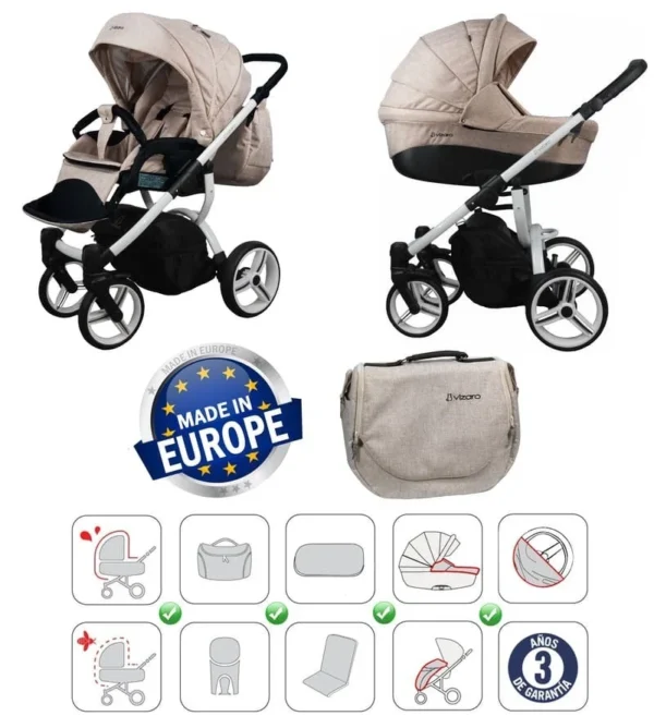 Carro Bebé Dúo Vizaro Pearl 2025 - Chasis Blanco